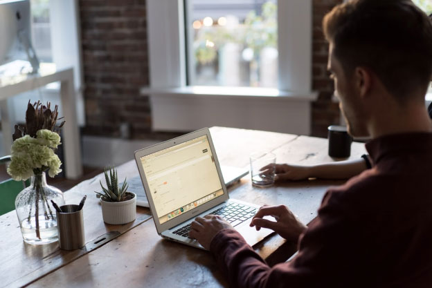 A web copywriter busy creating content